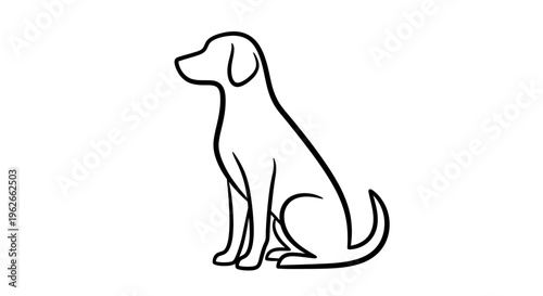 Simple outlined dog silhouette sitting gracefully in minimalist line art style.