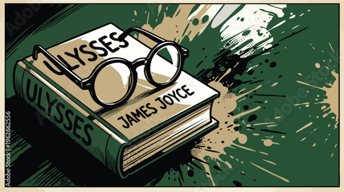 Book with Eyeglasses Simple Arrangement Bloomsday Literary Visual Comic Style