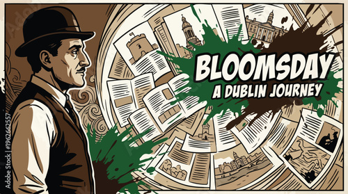 Graphic Illustration Bloomsday Dublin Journey Commemorative Literary Event