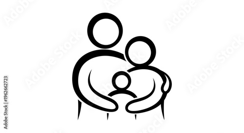 Warm family embrace illustration of parents holding child in a loving hug.