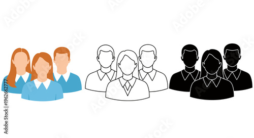 Diverse group of people icons in various colors and silhouettes.