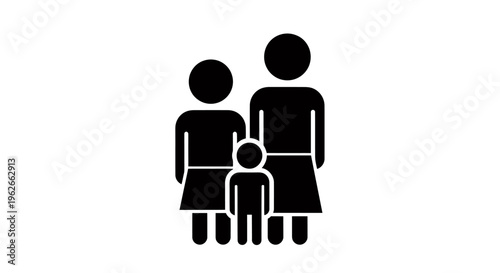 Silhouette of a family with two adults and a child standing together.