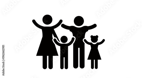 Happy family silhouette illustration showing parents with two children in a united group.