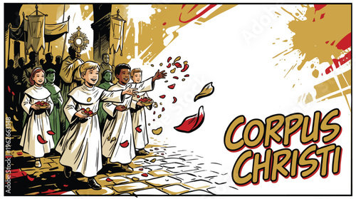 Corpus Christi Procession Children Scattering Petals During Religious Celebration