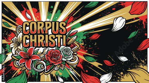 Corpus Christi Floral Petals and Light Rays Graphic Poster Background Design