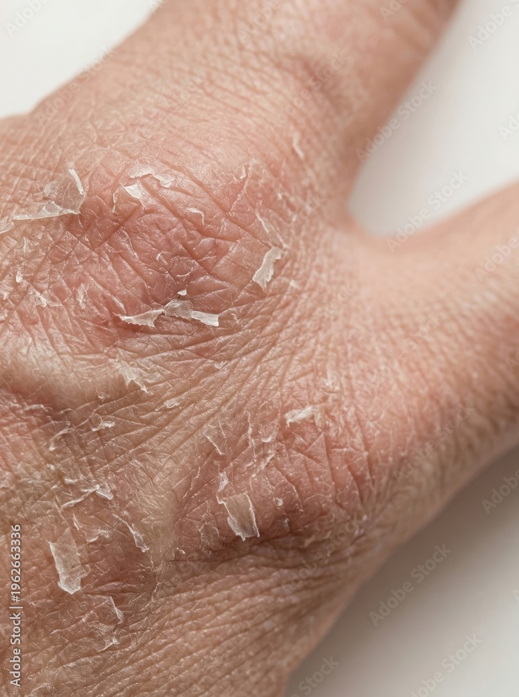 Fototapeta premium Close-up of a human hand suffering from severe dry and peeling skin