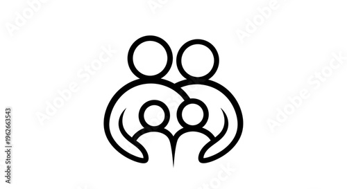 Family unity icon depicting parents and child connected in a circle for togetherness and care.