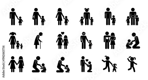 Collection of Diverse Silhouettes Showing People in Various Activities and Interactions.