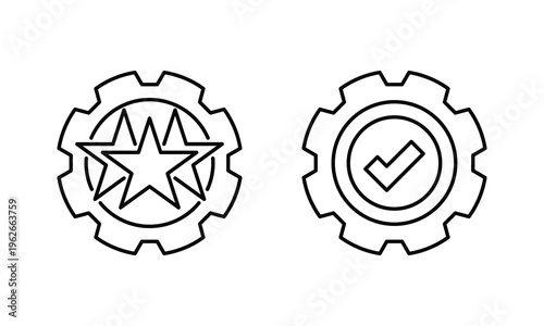Cogwheel Triple Star Checkmark Icons Pair Vector