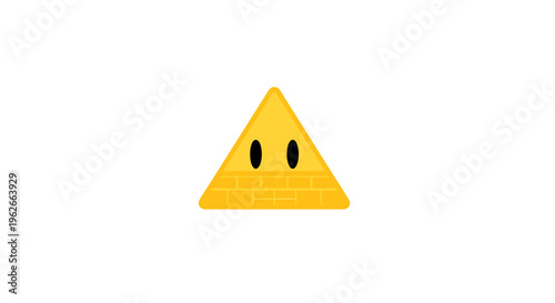 Whimsical pyramid character with brick pattern and playful facial expression