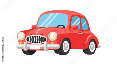 Whimsical red automobile cartoon illustration with rounded design elements and vibrant colors