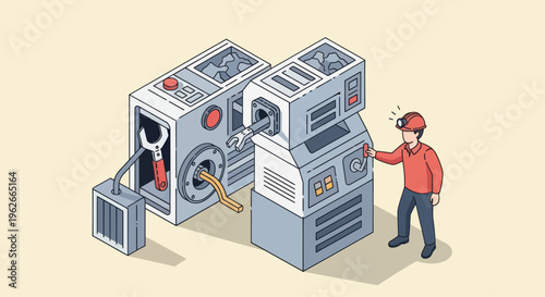 Technician working on industrial machinery maintenance and repair.