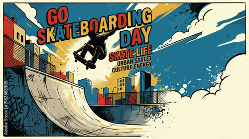 Skateboarding Skater Rides Halfpipe Day Urban Style