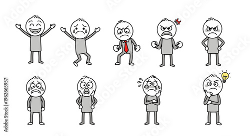 A set of various cartoon emoticon faces and characters expressing different emotions.