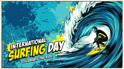 Surfing Competition Dynamic Ocean Wave with Surfer Riding the Barrel