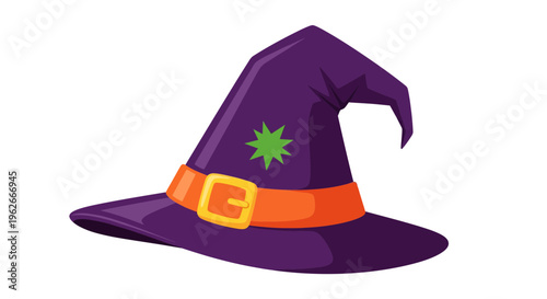 Witch hat vector illustration, flat design, Halloween holiday graphic for print, poster, card, sticker