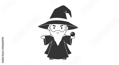 Wizard Cartoon Vector Illustration, Magic Concept, Fantasy Character Design for Prints