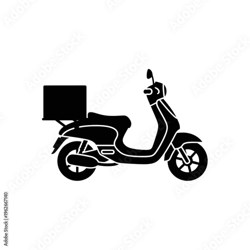Illustration of a scooter with a cargo box, representing delivery services and fast transportation options