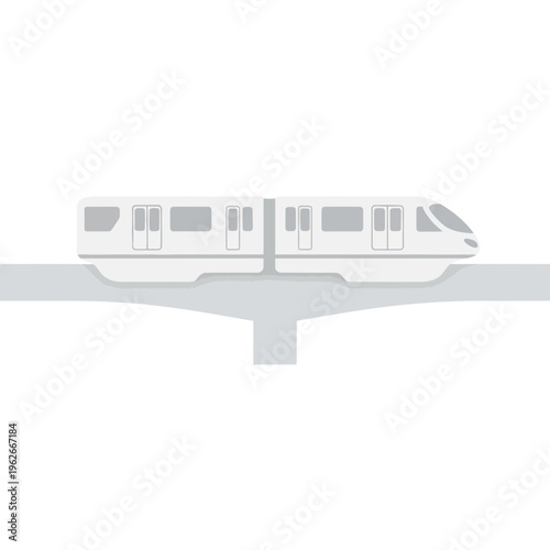 Clean vector illustration of a modern monorail train, showcasing efficient urban public transportation on an elevated track for city commuting
