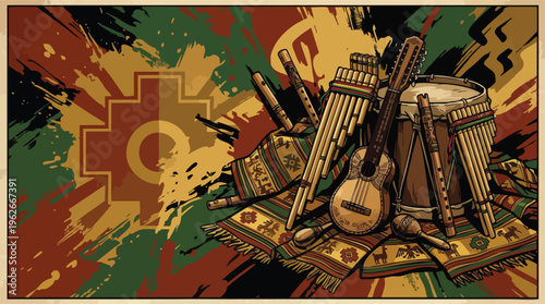 Andean Music Instruments and Woven Textiles for Inti Raymi Celebration