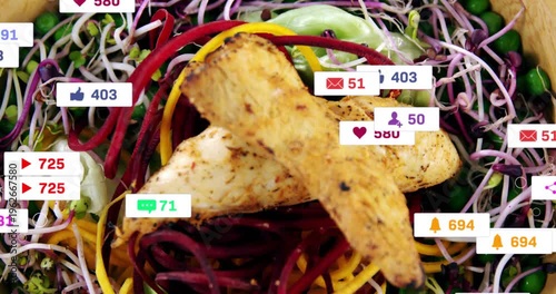 On publish social icons appearing then clearing, revealing chicken coming into focus, driving likes