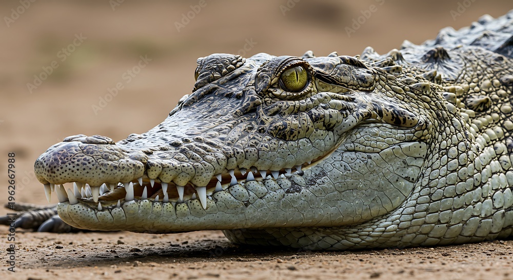 Fototapeta premium Close-up of a Young Crocodile's Head and Jaw