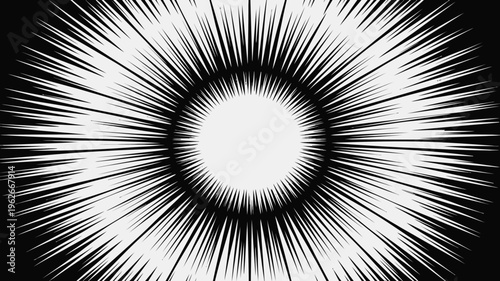 A striking black and white radial burst design emanates from a central point creating a dynamic and visually captivating abstract composition high quality professional detailed modern