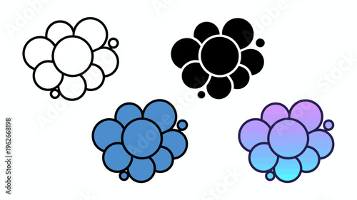 Four abstract floral arrangements are displayed showcasing varying color schemes and styles ranging from monochrome to gradient high quality professional detailed modern elegant stylish clean crisp