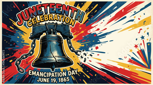 Juneteenth Celebration Poster with Broken Shackles and Splash Design
