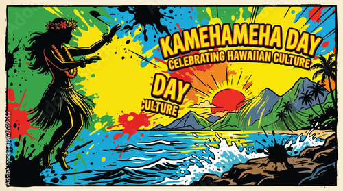 Kamehameha Day Hawaiian Celebration with a Hula Dancer Silhouette During Sunset