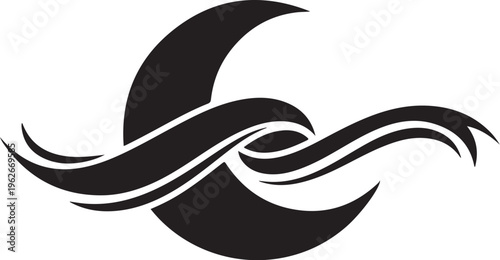 Black and White Abstract Crescent Moon Logo Design Concept