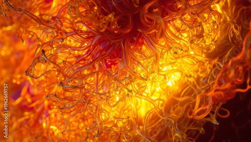 Abstract Glass Structure with Warm Light and Organic Texture