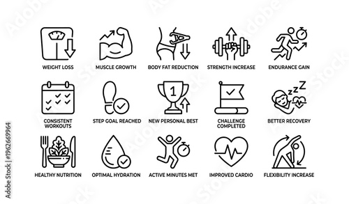 Fitness icons illustrating health goals and achievements