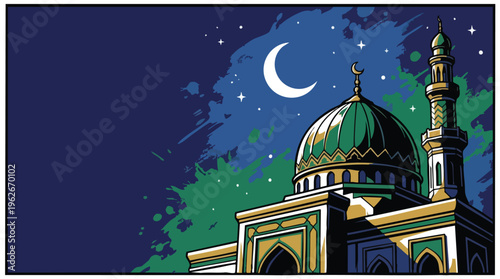 Muharram Mosque Dome Under Soft Moonlight Religious Visual