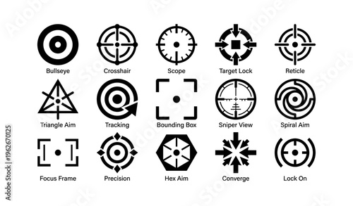 Collection of target and scope icons with bullseye and crosshair designs