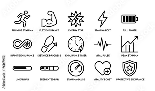 Icons representing stamina, endurance, and vitality in sports and fitness contexts