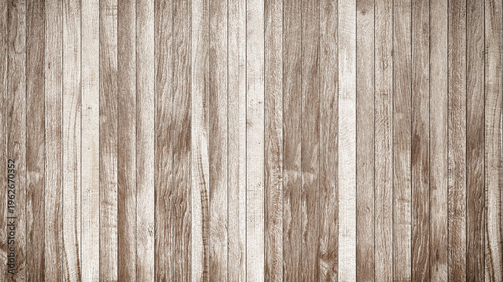 Obraz premium Rustic wooden planks background texture with weathered paint and natural grain, realistic 3D render illustration.