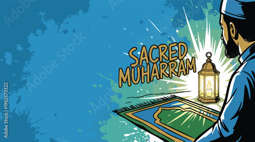 Muharram Sacred Reflection Illustration with Prayer Mat and Glowing Lantern