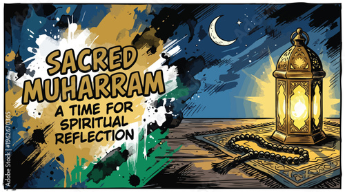 Muharram Spiritual Reflection with Prayer Beads and Glowing Lantern