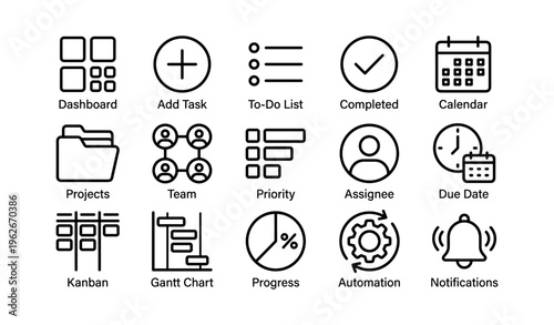 Business dashboard icons for task management and project planning