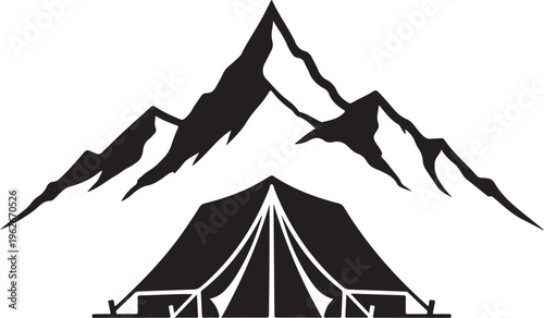 Black Tent and Mountains Silhouette Graphic Design
