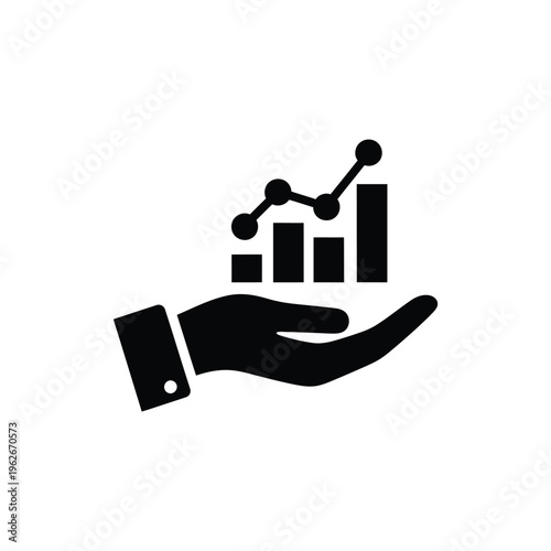 A hand presents a growing graph with bars and a line chart
