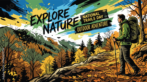 National Trails Day Outdoor Adventure of a Hiker Exploring Nature on a Forest Path