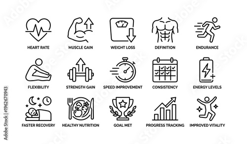 Fitness icons representing health, strength, and performance goals