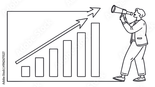 Businessman pulling a rope to lift rising bar chart. Concept of effort, strategy, teamwork, productivity, performance improvement, business success, revenue growth, and motivation illustration.