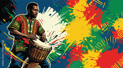 Odunde Festival Cultural Drum Performance with Vibrant Artistic Background