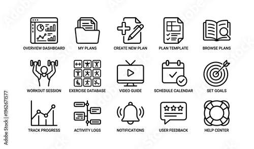 Dashboard icons for task management and fitness tracking tools