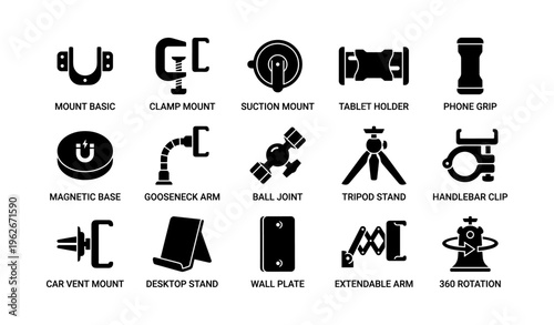 Variety of mounts and holders for devices and accessories