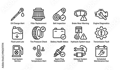 Vehicle maintenance symbols for engine alerts and system checks