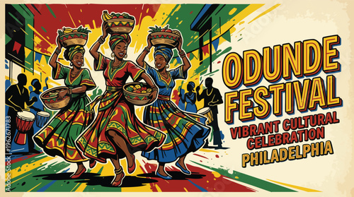 Odunde Festival Women Dancing with Fruit Baskets Celebrating Culture